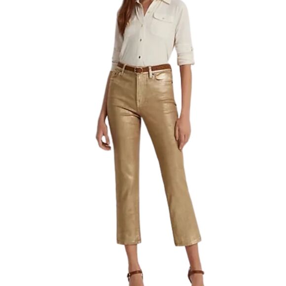 Lauren Ralph Lauren Metallic High Rise Straight Ankle Jeans SIze 6 - Picture 4 of 13